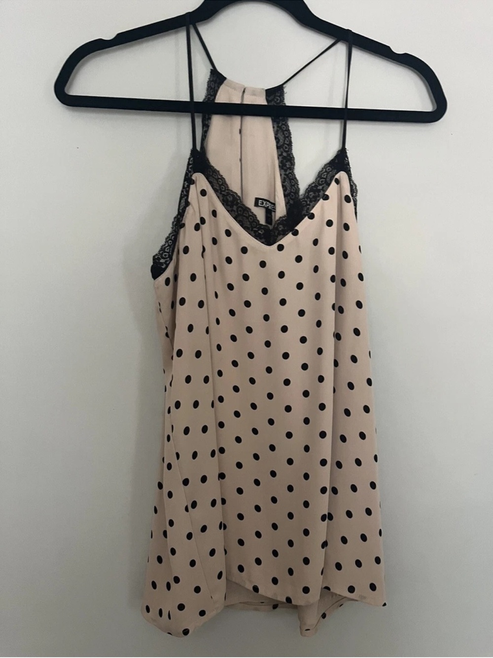 Express Polka Dot Lace Trim Satin Cami Slip - Nude/Black small